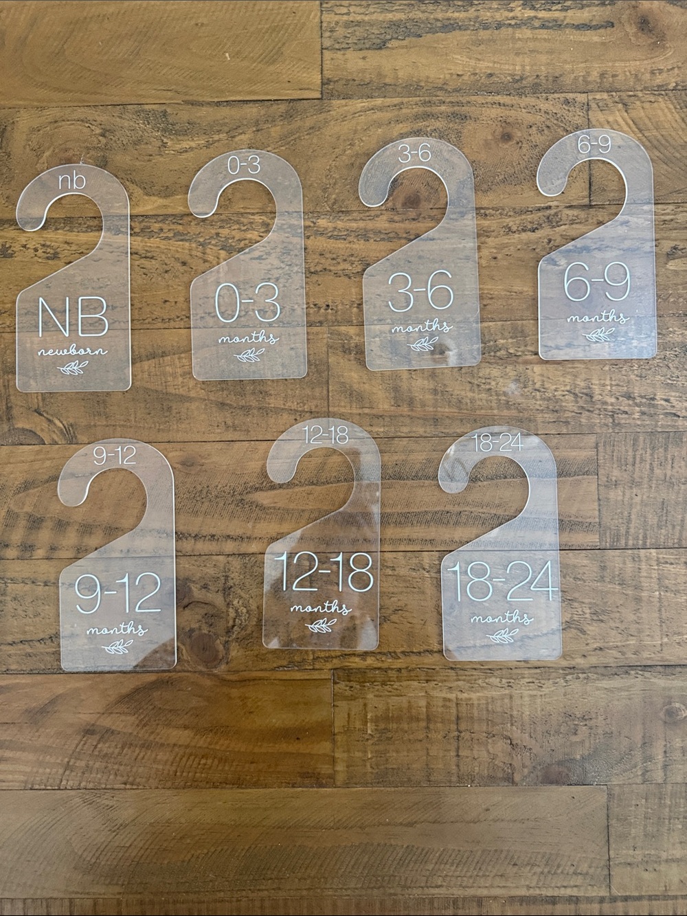 Clear Acrylic Baby Closet Size Hangers - White Size Markings